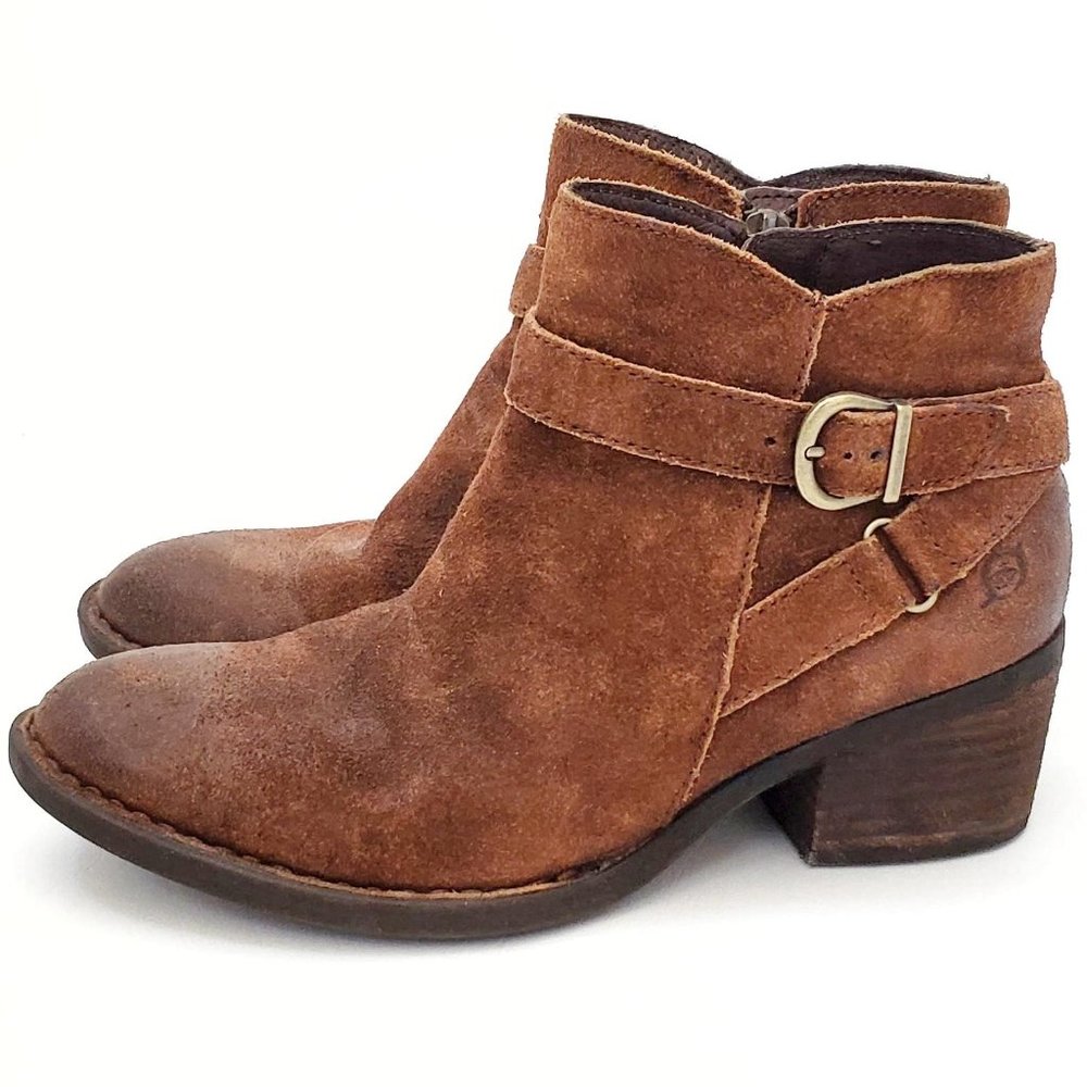 BORN Binghamton Tobacco Distressed Suede Booties F03726 | Ankle Boots in Rust